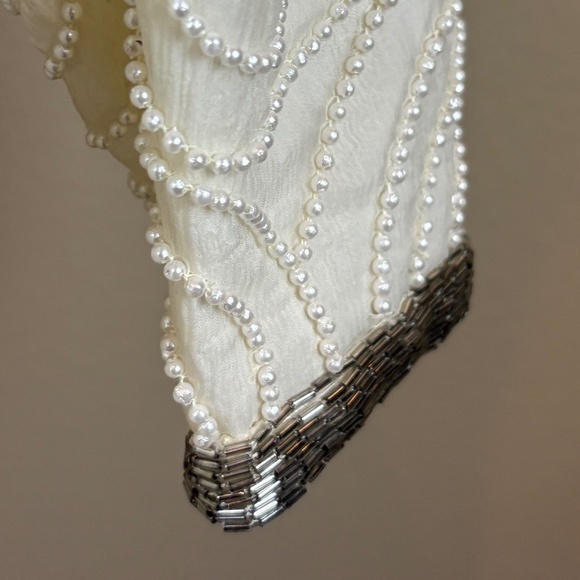 Laurence Kazar New York 100% Silk Vintage Angled Ivory Formal Beaded Midi Dress - Picture 6 of 16